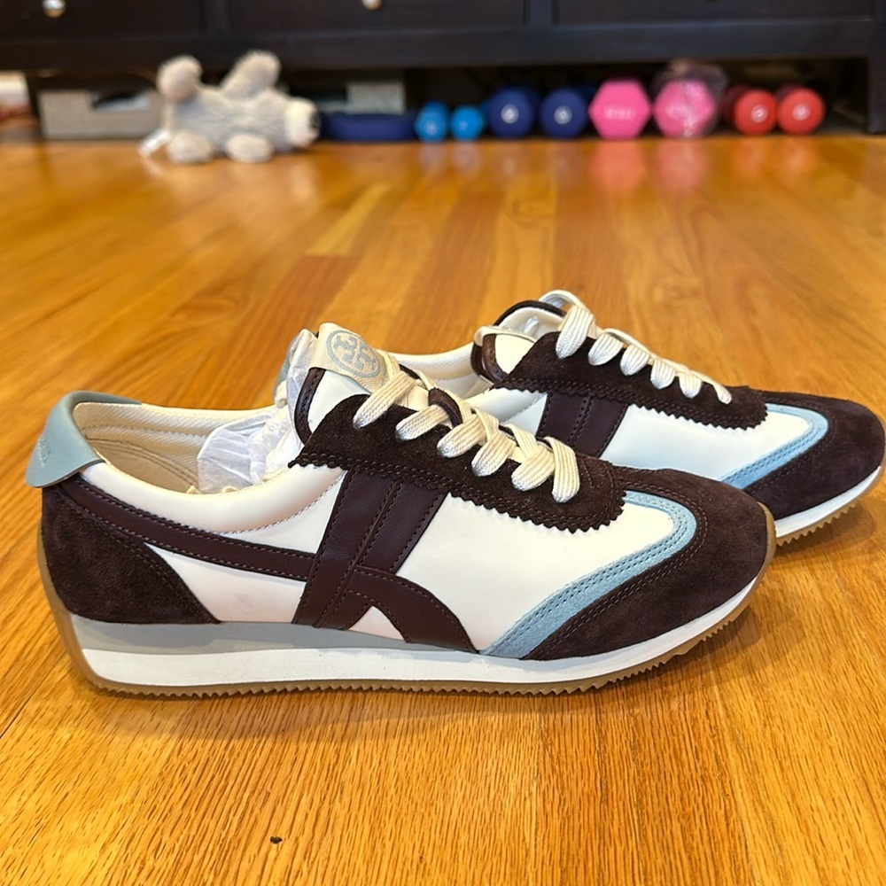 Tory Burch - Women's Hank New Ivory / Northern Blue Low Top Sneakers 7.5